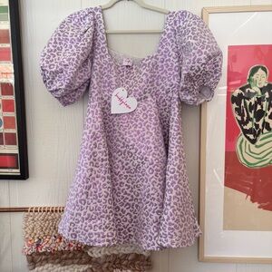 NWT Buddy Love Lilac Leopard Puff Sleeve Dress